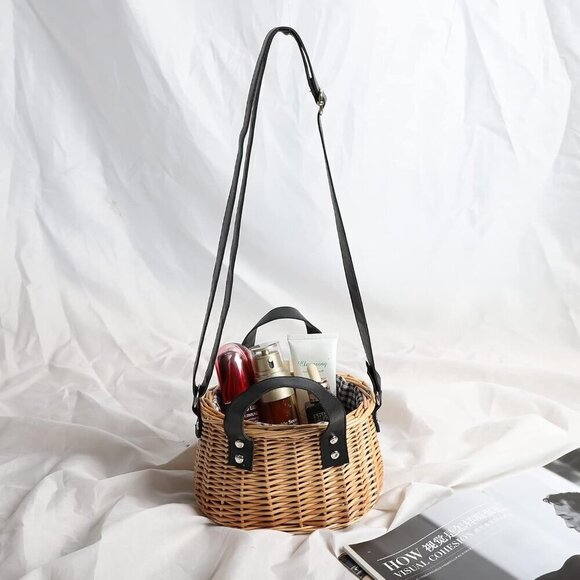 Wicker Tote Bag Women Straw Handwoven Rattan Summer Beach Shopper - Picture 2 of 6